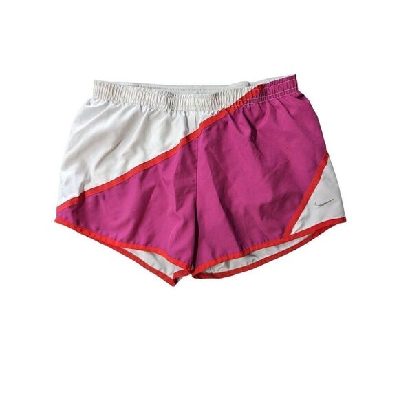 Nike Dry Fit Running Shorts White Pink w/Orange Line with Built in Panties Women - Picture 1 of 5